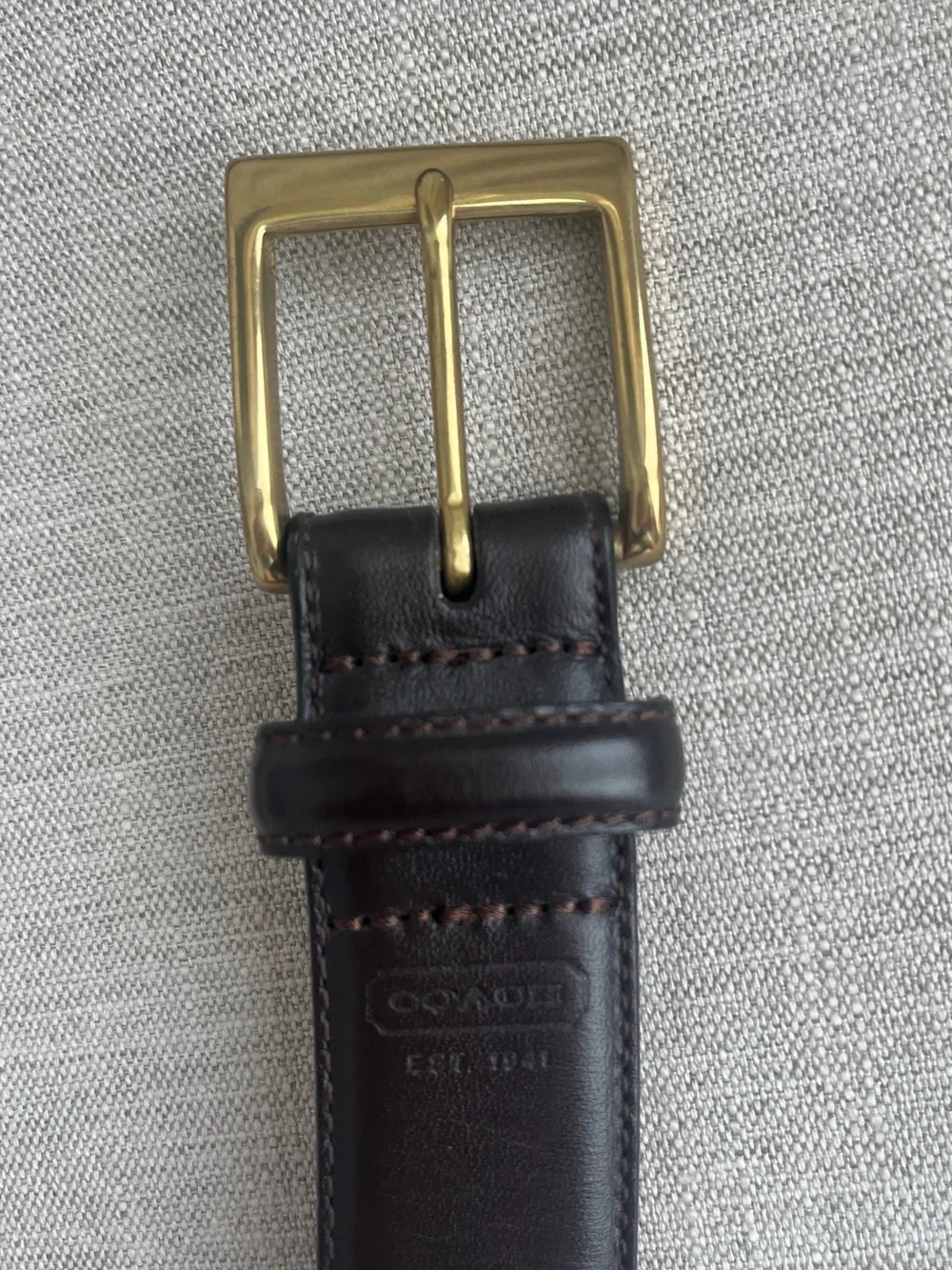 Coach Mens Dark Brown Leather Belt Solid Brass Buckle 5953 Size 42